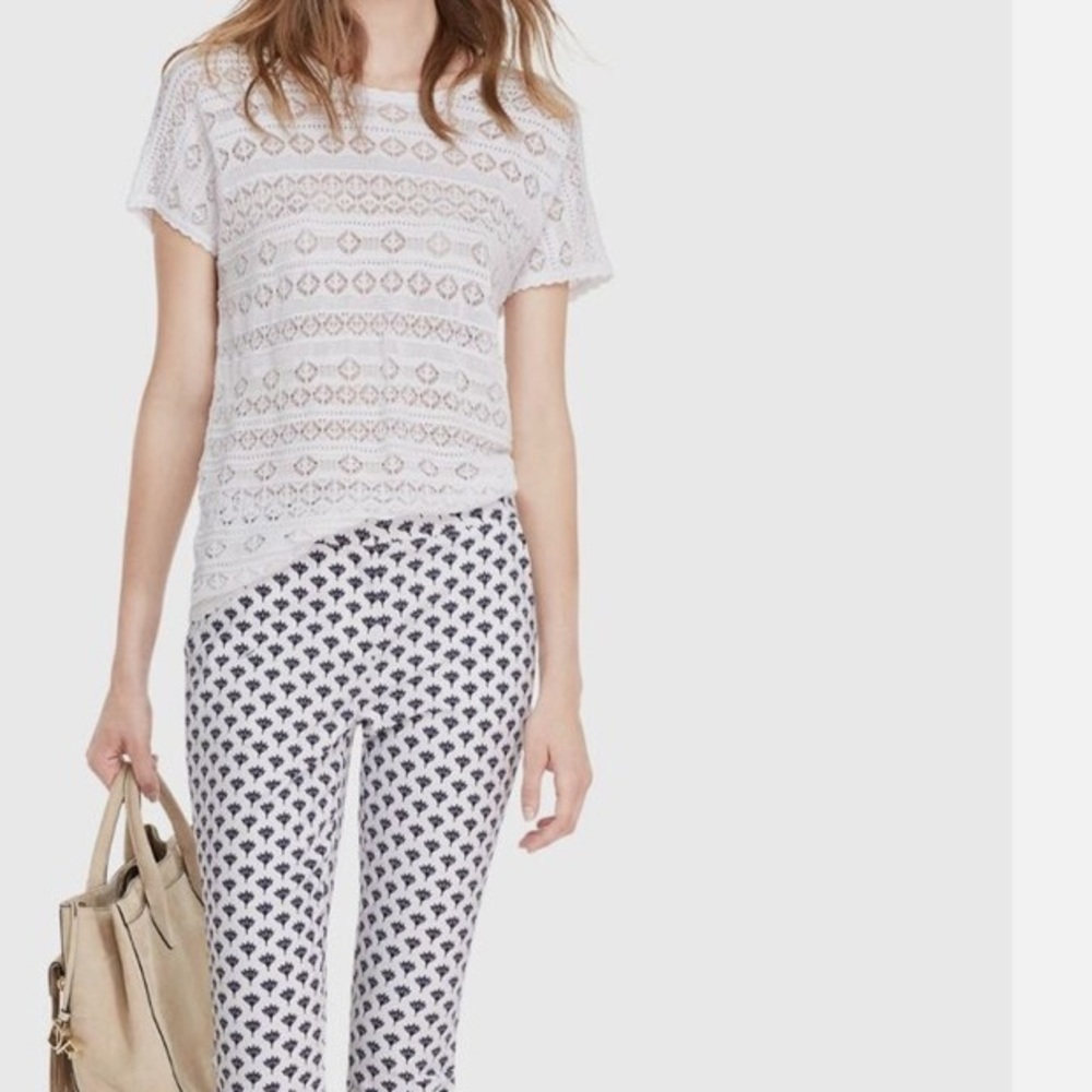 Diane Von Furstenberg Womens Floral Lace Knit Blouse Top White size M